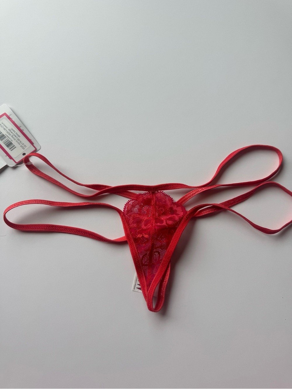 Lace Strappy Thong Panty in Red